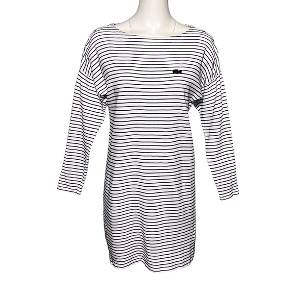 Lacoste Dresses & Skirts - Lacoste Long Sleeve Cotton Navy Blue White Stripe Knit T-Shirt Dress Size 36 8